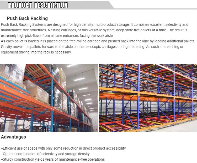 New Style Ebilmetal Push Back Pallet Rack for Warehouse Storage