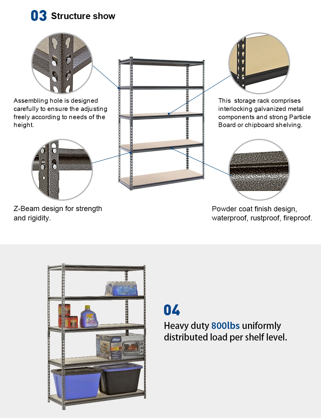 Light Duty Boltless Steel Shelving Racking System Rivet 5 Layer Shelving for Storage